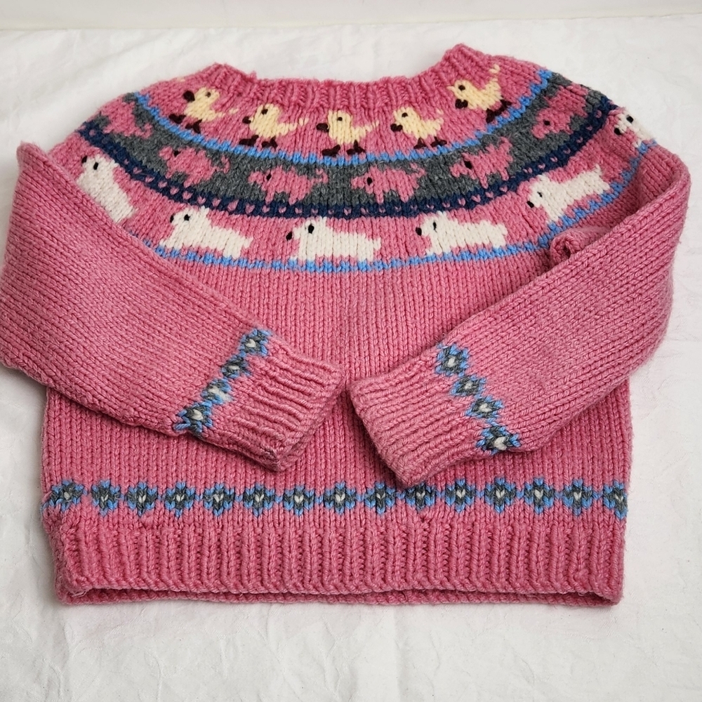 Handknit Vintage Fair Isle Pink Childs Sweater